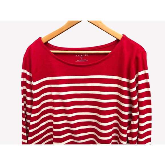 NWT Talbots Plus 3X Red White Striped Long Sleeve Shirt New England Coastal Chic - Picture 2 of 5